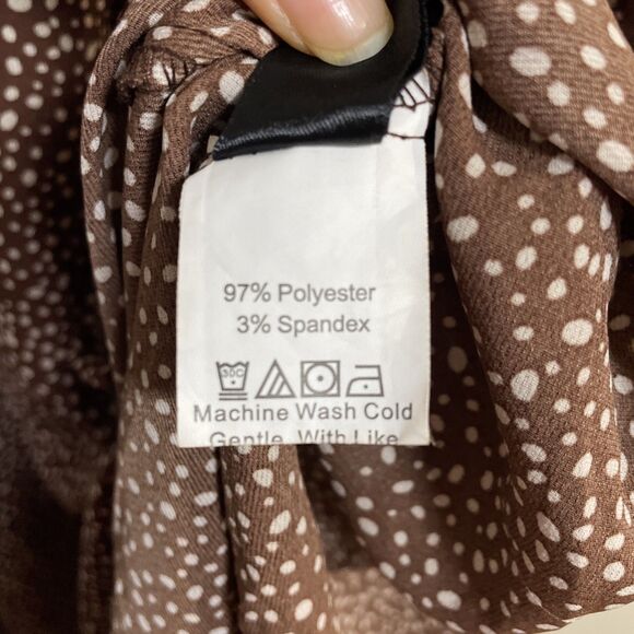 Women's Dalmatian Print Split Thigh Dress Brown and Dot White Size M - Picture 10 of 13